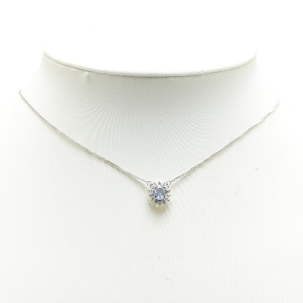 Pt850 プラチナ サファイア0.55ct ダイヤ0.27ct ネックレス レディース 【中古】