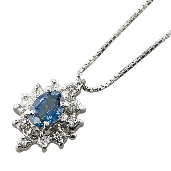 ノーブランド Pt900 プラチナ Pt850 プラチナ サファイア1.04ct ダイヤ0.30ct ペンダントネックレス レディース no brand 【中古】