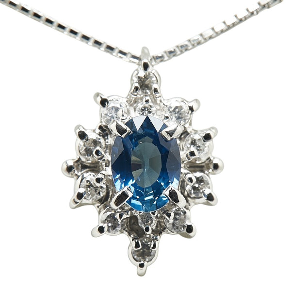 ノーブランド Pt900 プラチナ Pt850 プラチナ サファイア1.04ct ダイヤ0.30ct ペンダントネックレス レディース no brand 【中古】