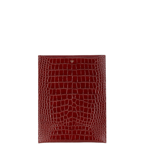 セリーヌ クロコ 型押し タブレットケース バーガンディ ワインレッド レザー レディース CELINE 【中古】