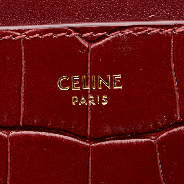 セリーヌ クロコ 型押し タブレットケース バーガンディ ワインレッド レザー レディース CELINE 【中古】