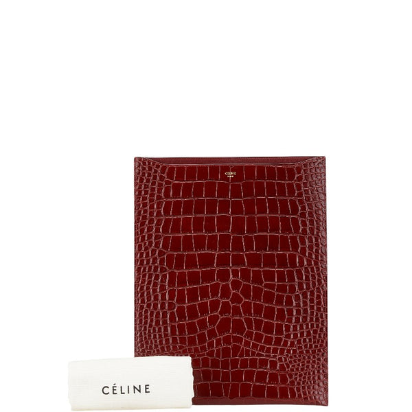 セリーヌ クロコ 型押し タブレットケース バーガンディ ワインレッド レザー レディース CELINE 【中古】
