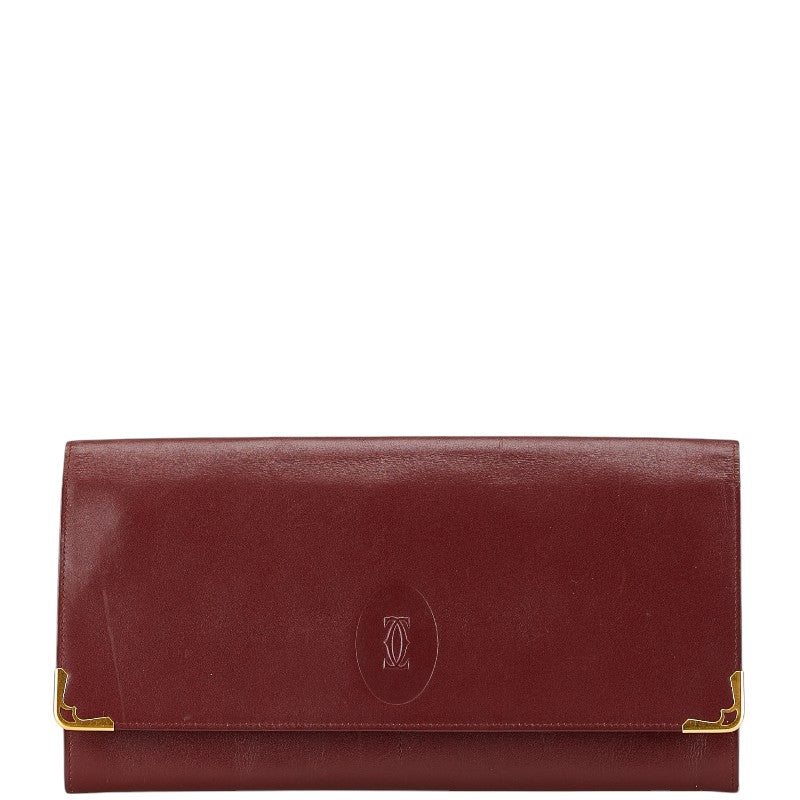カルティエ マストライン クラッチバッグ ワインレッド ボルドー レザー レディース CARTIER 【中古】