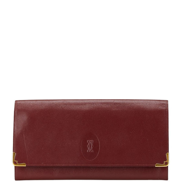 カルティエ マストライン クラッチバッグ ワインレッド ボルドー レザー レディース CARTIER 【中古】