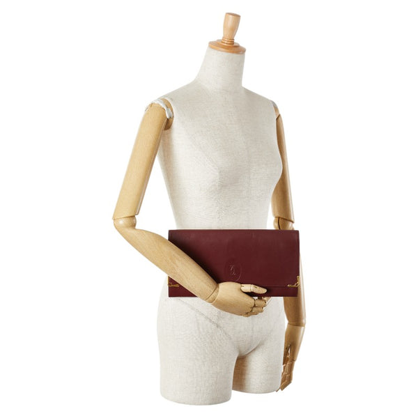 カルティエ マストライン クラッチバッグ ワインレッド ボルドー レザー レディース CARTIER 【中古】