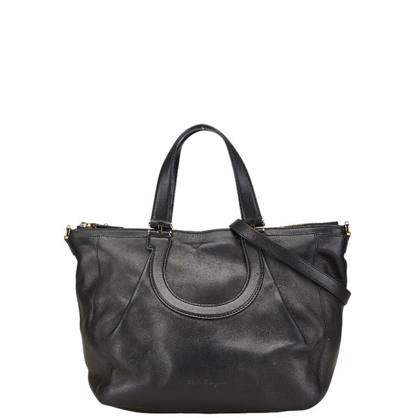 サルヴァトーレフェラガモ ガンチーニ ショルダーバッグ トートバッグ 2WAY F702 ブラック レザー レディース Salvatore Ferragamo 【中古】