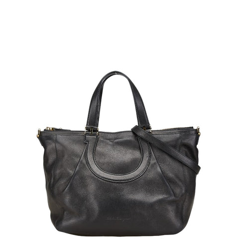 サルヴァトーレフェラガモ ガンチーニ ショルダーバッグ トートバッグ 2WAY F702 ブラック レザー レディース Salvatore Ferragamo 【中古】