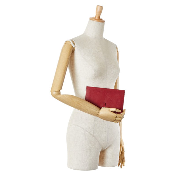 エルメス ドゴンGM 長財布 レッド レザー レディース HERMES 【中古】