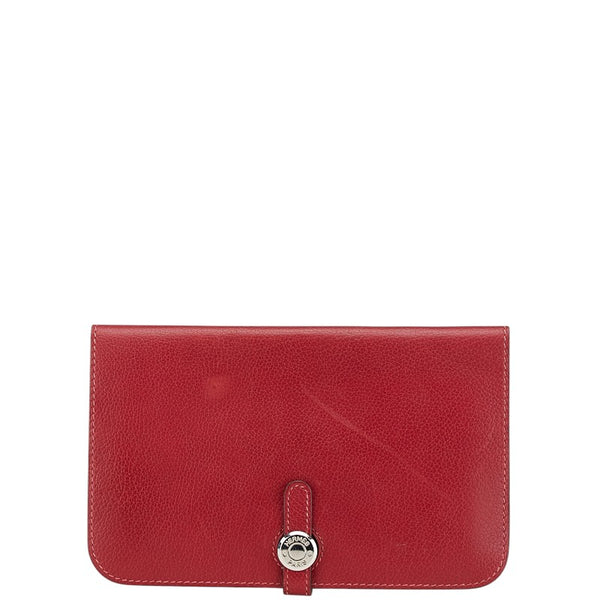 エルメス ドゴンGM 長財布 レッド レザー レディース HERMES 【中古】