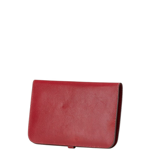 エルメス ドゴンGM 長財布 レッド レザー レディース HERMES 【中古】