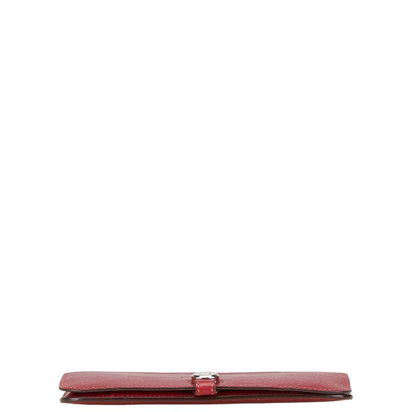 エルメス ドゴンGM 長財布 レッド レザー レディース HERMES 【中古】