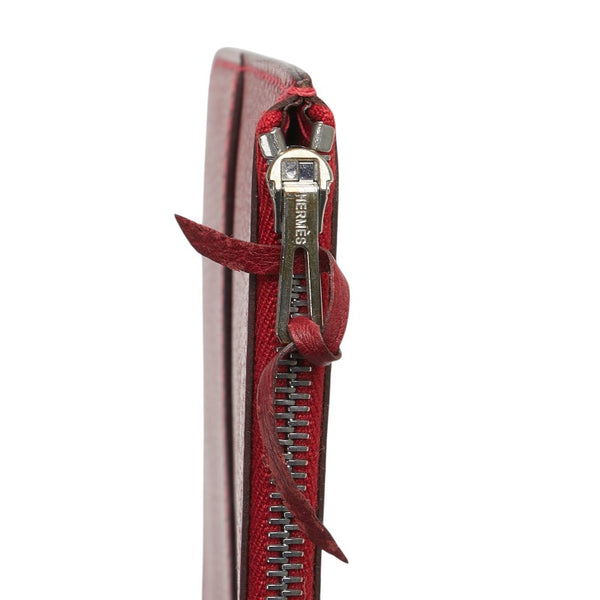 エルメス ドゴンGM 長財布 レッド レザー レディース HERMES 【中古】