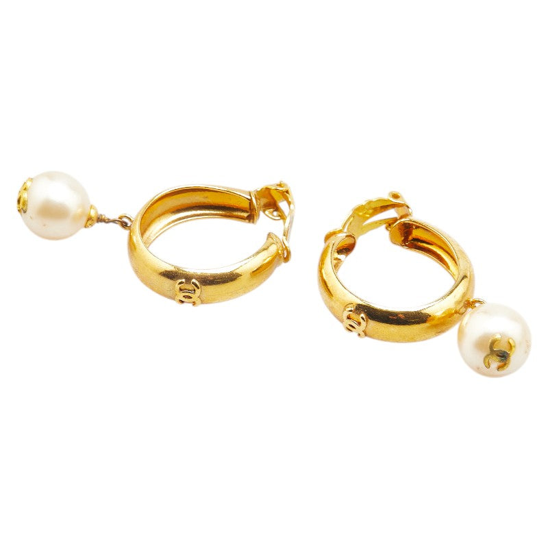 シャネル ココマーク フェイクパール フープ イヤリング ゴールド メッキ レディース CHANEL 【中古】