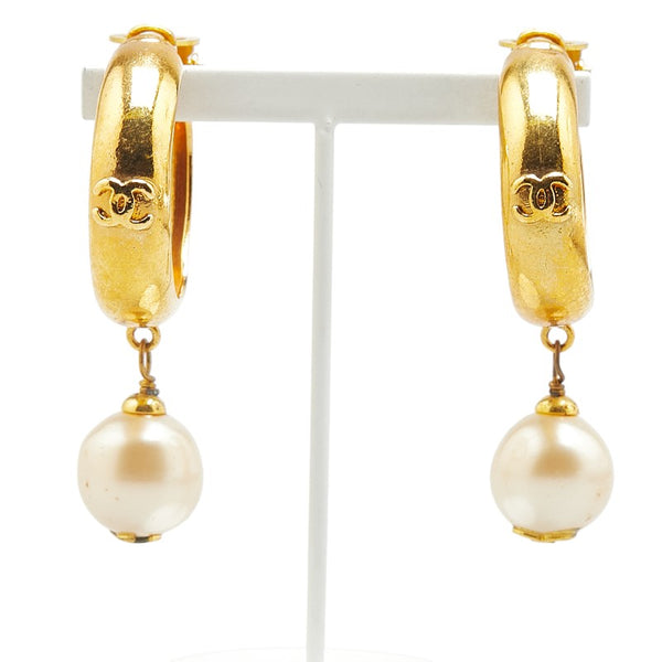 シャネル ココマーク フェイクパール フープ イヤリング ゴールド メッキ レディース CHANEL 【中古】