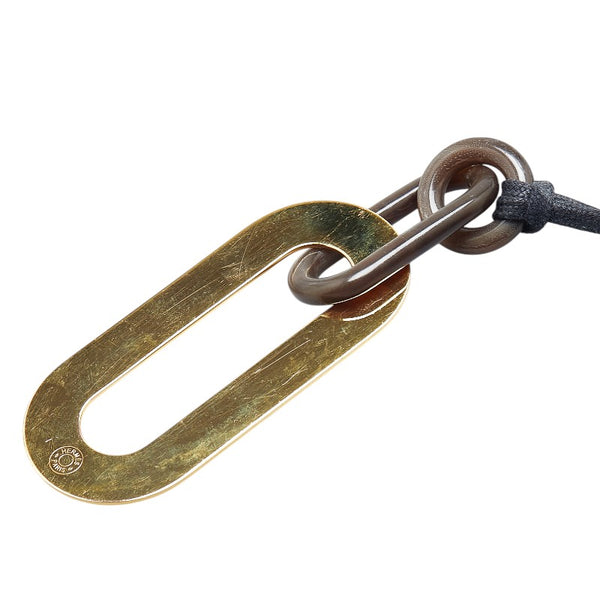 エルメス ネックレス ブラウン ゴールド バッファローホーン メッキ レディース HERMES 【中古】