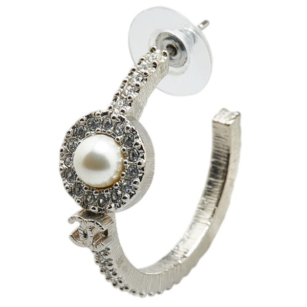 シャネル ココマーク ラインストーン フープ スタッド 片耳ピアス シルバー メタル レディース CHANEL 【中古】