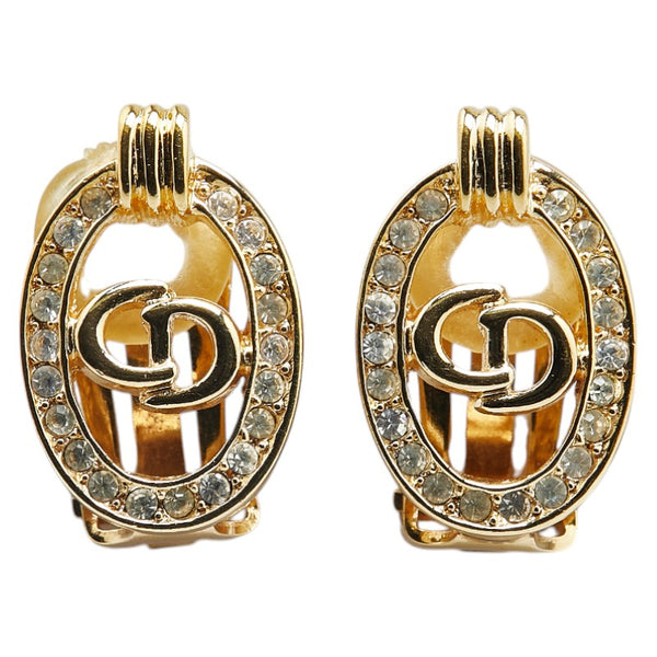 ディオール CDロゴ ラインストーン オーバル イヤリング ゴールド メッキ レディース Dior 【中古】