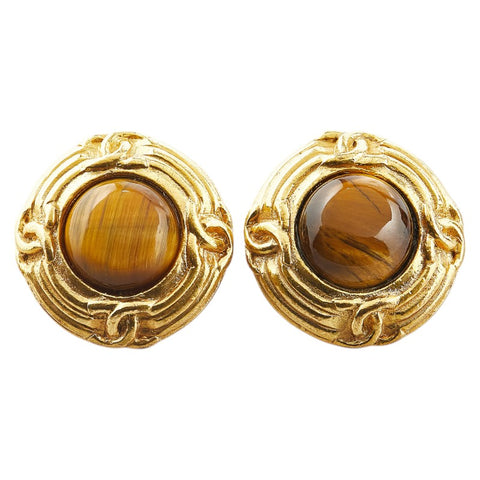 シャネル タイガーアイ ココマーク イヤリング ゴールド ブラウン メッキ レディース CHANEL 【中古】