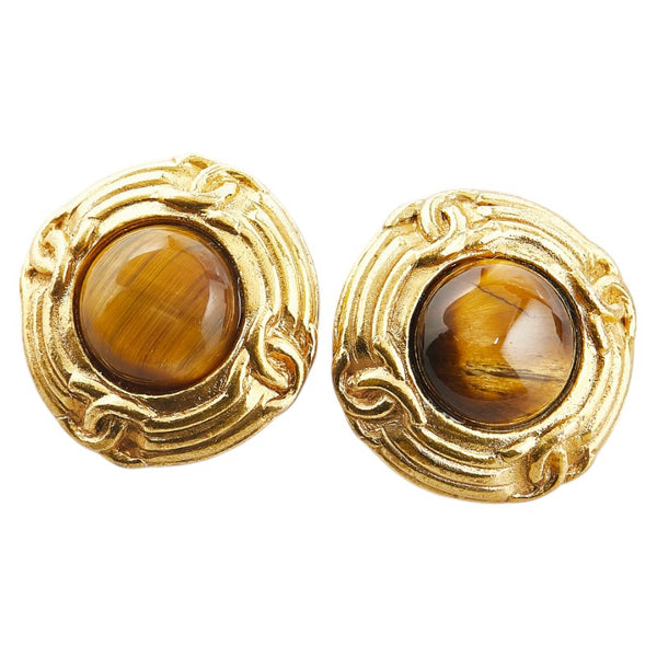 シャネル タイガーアイ ココマーク イヤリング ゴールド ブラウン メッキ レディース CHANEL 【中古】