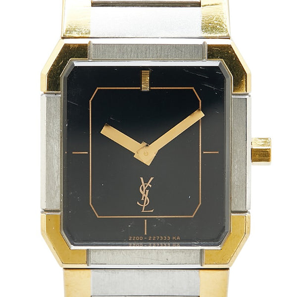 サンローラン 腕時計 クオーツ ブラック文字盤 ステンレススチール メッキ レディース SAINT LAURENT 【中古】