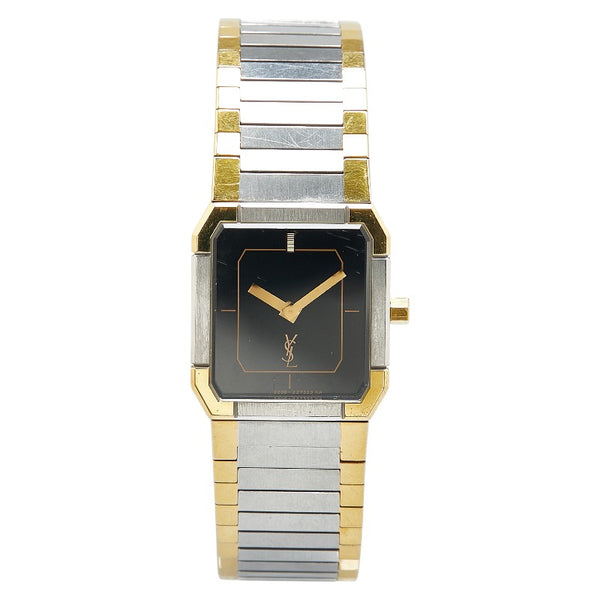 サンローラン 腕時計 クオーツ ブラック文字盤 ステンレススチール メッキ レディース SAINT LAURENT 【中古】