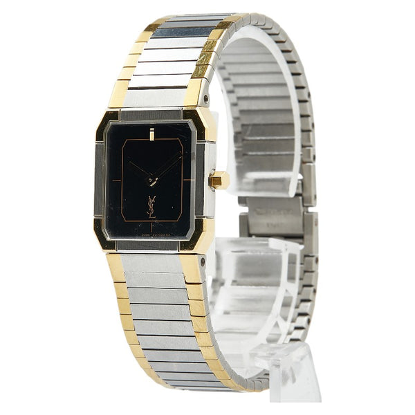 サンローラン 腕時計 クオーツ ブラック文字盤 ステンレススチール メッキ レディース SAINT LAURENT 【中古】