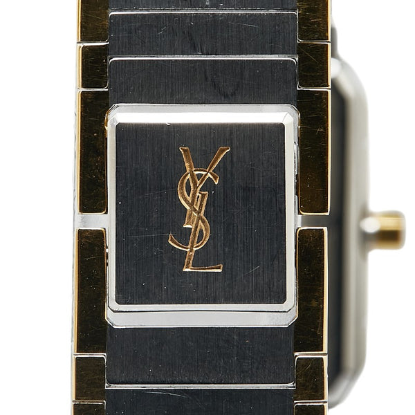サンローラン 腕時計 クオーツ ブラック文字盤 ステンレススチール メッキ レディース SAINT LAURENT 【中古】