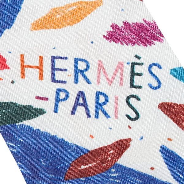 エルメス ツイリー 鳥 バード 植物 リーフ モチーフ スカーフ ホワイト ブルー マルチカラー シルク レディース HERMES 【中古】