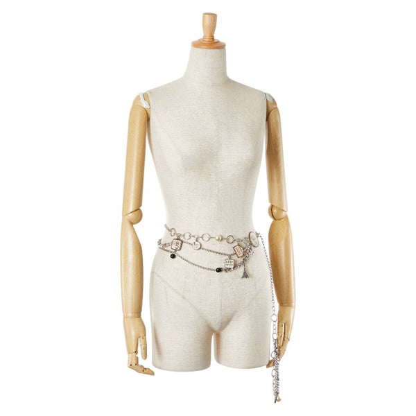 シャネル ココマーク エッフェル塔 フェイクパール チェーン ベルト シルバー メタル ラインストーン レディース CHANEL 【中古】