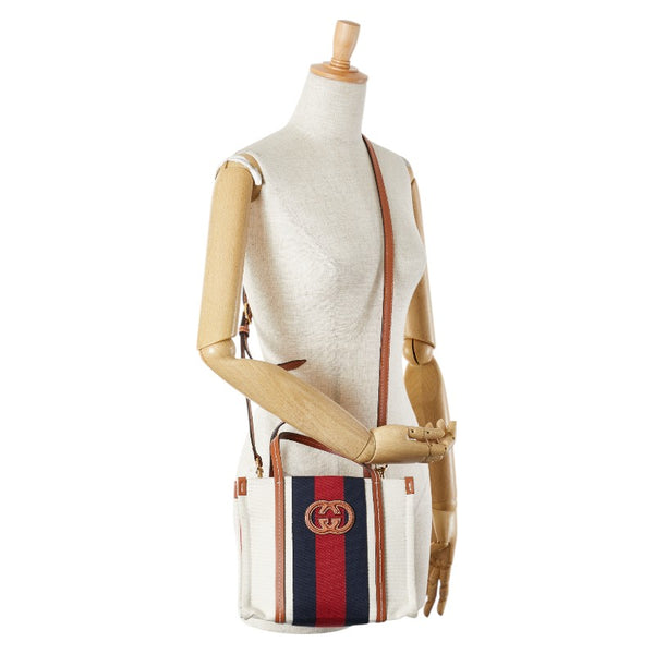 グッチ インターロッキングG ミニ トートバッグ ショルダーバッグ 2WAY 727735 ベージュ ネイビー レッド キャンバス レザー レディース GUCCI 【中古】