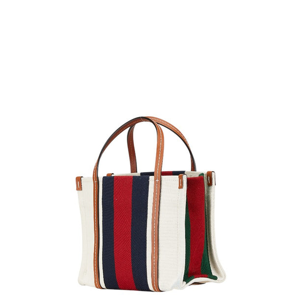 グッチ インターロッキングG ミニ トートバッグ ショルダーバッグ 2WAY 727735 ベージュ ネイビー レッド キャンバス レザー レディース GUCCI 【中古】