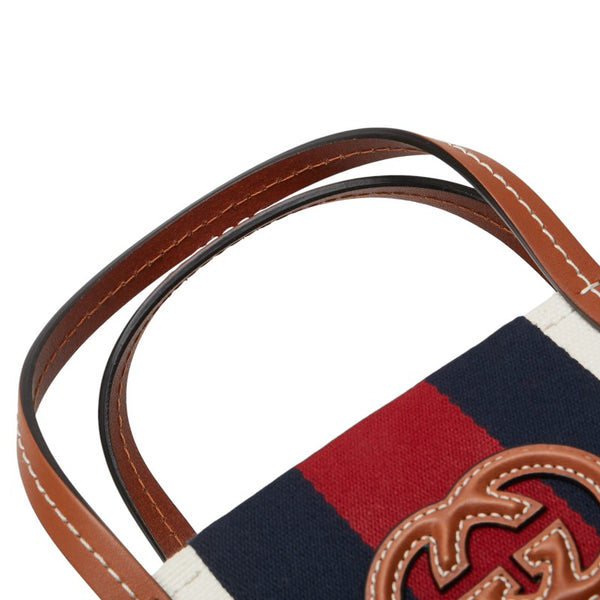 グッチ インターロッキングG ミニ トートバッグ ショルダーバッグ 2WAY 727735 ベージュ ネイビー レッド キャンバス レザー レディース GUCCI 【中古】