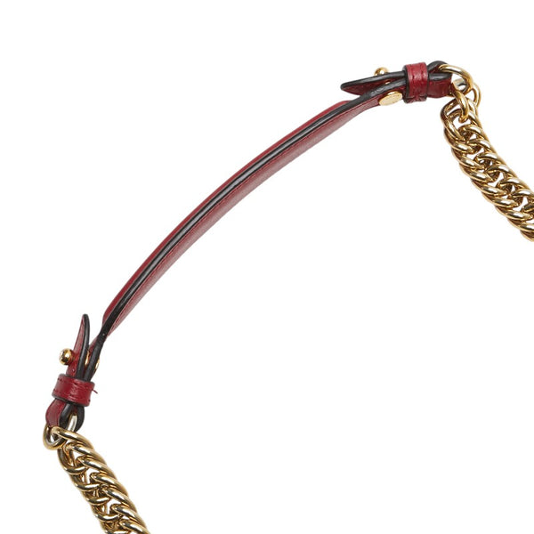 フェンディ モンスター キャナイ ショルダーバッグ 8BT283 レッド ブラック レザー レディース FENDI 【中古】