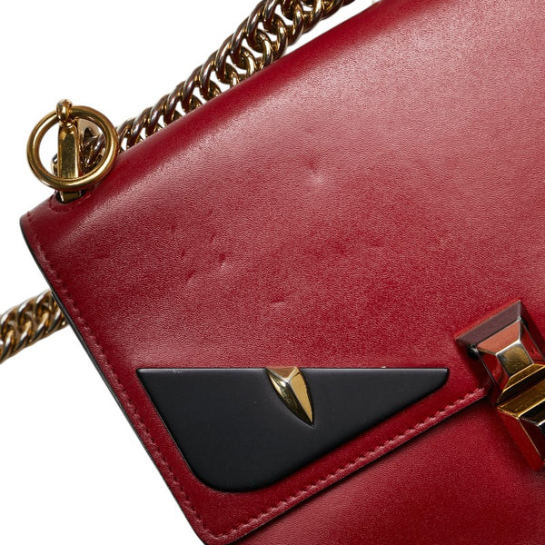 フェンディ モンスター キャナイ ショルダーバッグ 8BT283 レッド ブラック レザー レディース FENDI 【中古】
