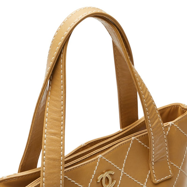 シャネル ココマーク ワイルドステッチ トートバッグ A18126 ベージュ レザー レディース CHANEL 【中古】