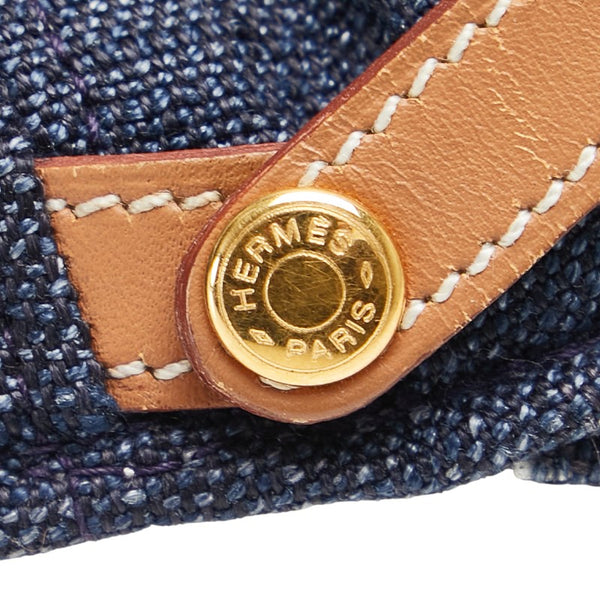 エルメス MOTSCH キャップ キャスケット サイズ：56 インディゴブルー ブラウン リネン レザー レディース HERMES 【中古】