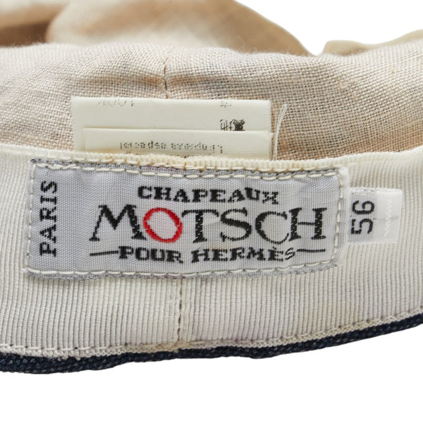 エルメス MOTSCH キャップ キャスケット サイズ：56 インディゴブルー ブラウン リネン レザー レディース HERMES 【中古】