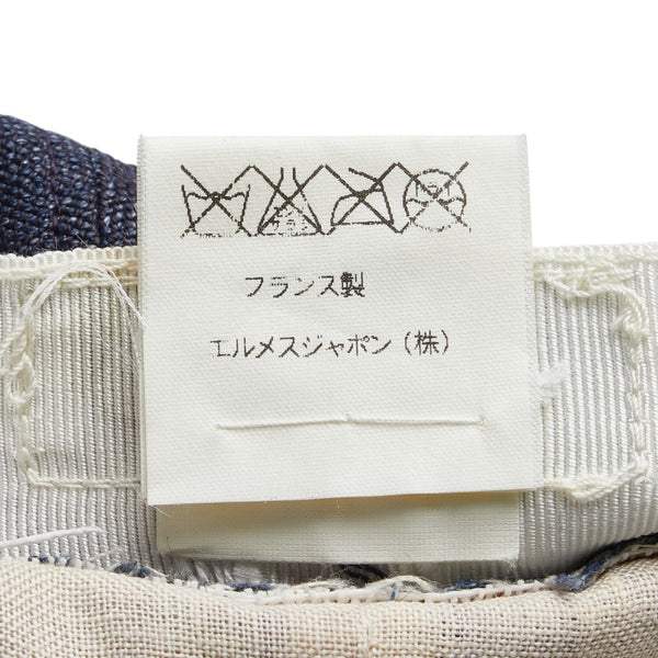 エルメス MOTSCH キャップ キャスケット サイズ：56 インディゴブルー ブラウン リネン レザー レディース HERMES 【中古】