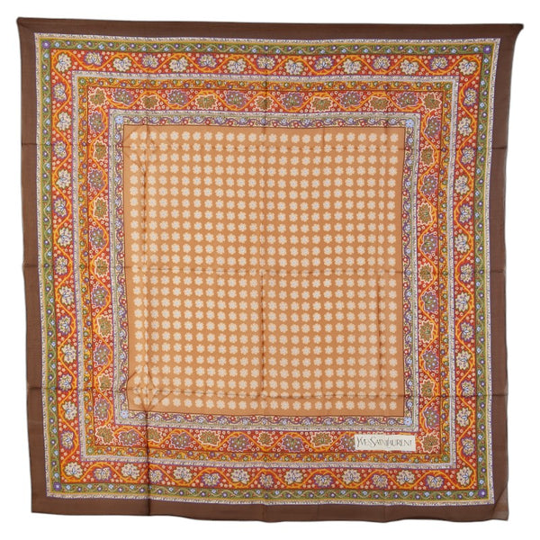 サンローラン フラワー 花 葉っぱ スカーフ ブラウン マルチカラー シルク レディース SAINT LAURENT 【中古】