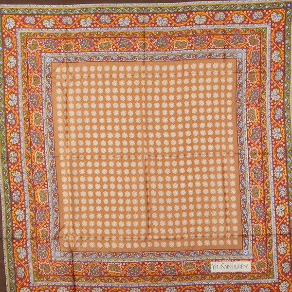 サンローラン フラワー 花 葉っぱ スカーフ ブラウン マルチカラー シルク レディース SAINT LAURENT 【中古】