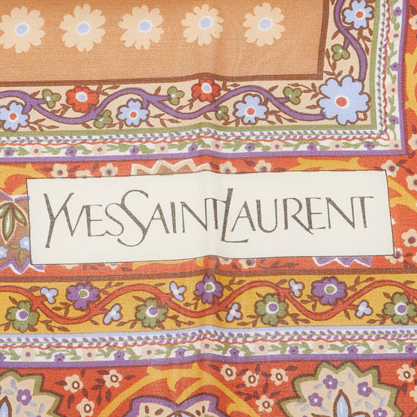サンローラン フラワー 花 葉っぱ スカーフ ブラウン マルチカラー シルク レディース SAINT LAURENT 【中古】