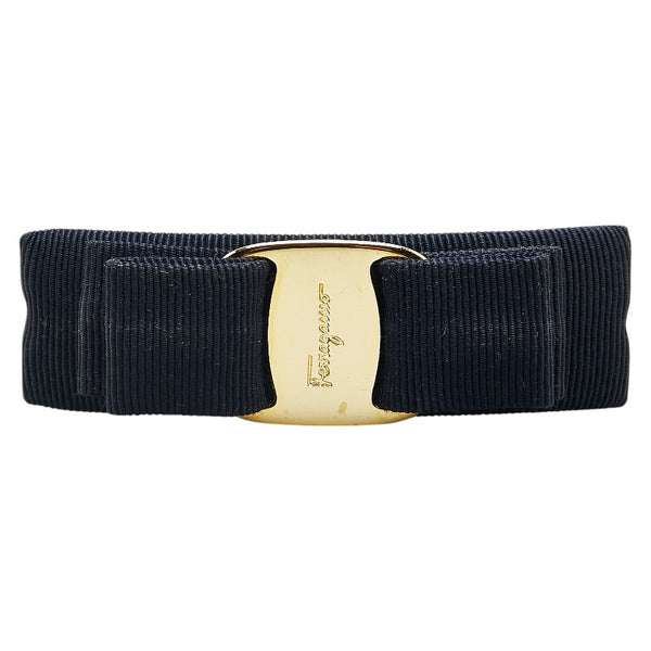 サルヴァトーレフェラガモ ヴァラリボン バレッタ ブラック ゴールド キャンバス メッキ レディース Salvatore Ferragamo 【中古】