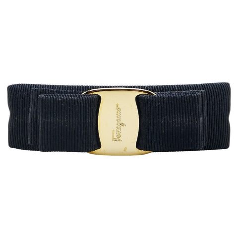 サルヴァトーレフェラガモ ヴァラリボン バレッタ ブラック ゴールド キャンバス メッキ レディース Salvatore Ferragamo 【中古】