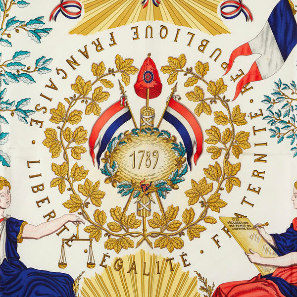 エルメス カレ90 1789 LIBERTE EGALITE FRATERNITE REPUBLIQUE FRANCAISE 1789年 フランス革命を記念して スカーフ ホワイト マルチカラー シルク レディース HERMES 【中古】