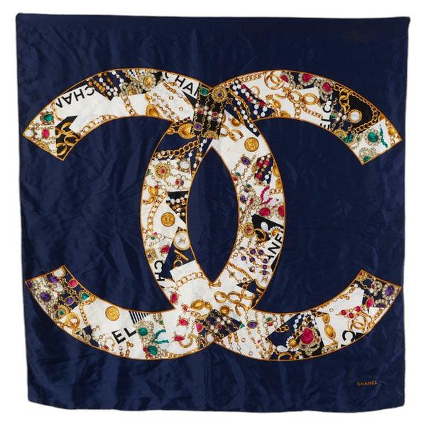 シャネル ヴィンテージ ココマーク スカーフ ネイビー マルチカラー シルク レディース CHANEL 【中古】