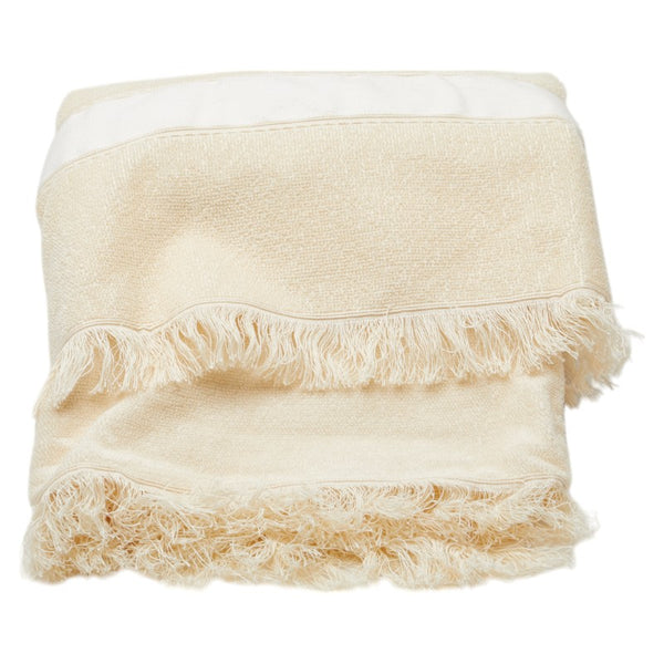 エルメス ロゴ刺繍 フリンジ バスタオル ビーチタオル ブランケット アイボリー ホワイト コットン レーヨン レディース HERMES 【中古】