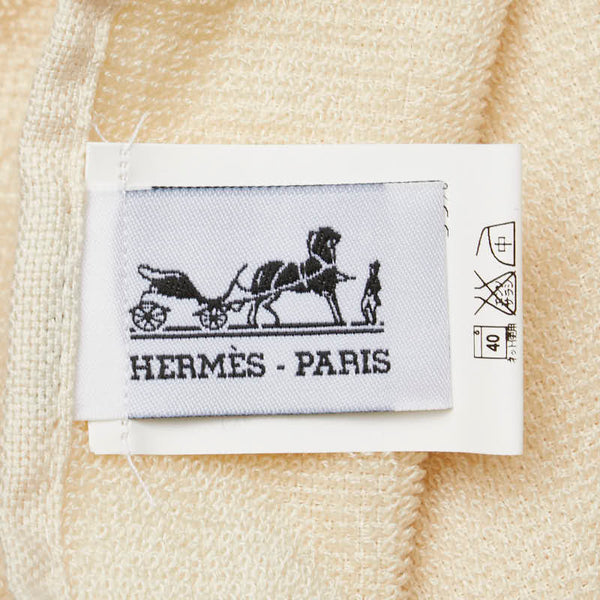 エルメス ロゴ刺繍 フリンジ バスタオル ビーチタオル ブランケット アイボリー ホワイト コットン レーヨン レディース HERMES 【中古】