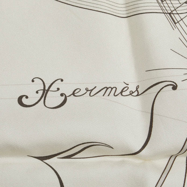 エルメス カレ90 La Musique des Spheres 球体が奏でる音楽 スカーフ アイボリー シルク レディース HERMES 【中古】