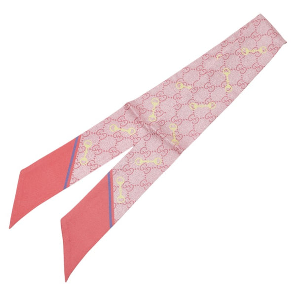 グッチ GG ホースビット スカーフ ツイリー ネックボウ ピンク マルチカラー シルク レディース GUCCI 【中古】