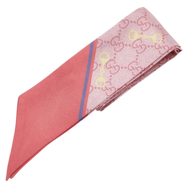 グッチ GG ホースビット スカーフ ツイリー ネックボウ ピンク マルチカラー シルク レディース GUCCI 【中古】